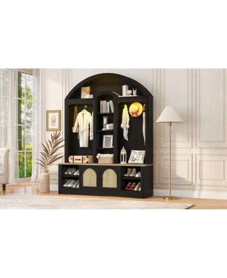 Multi-functional wardrobe with shoe racks, hangers, and hooks