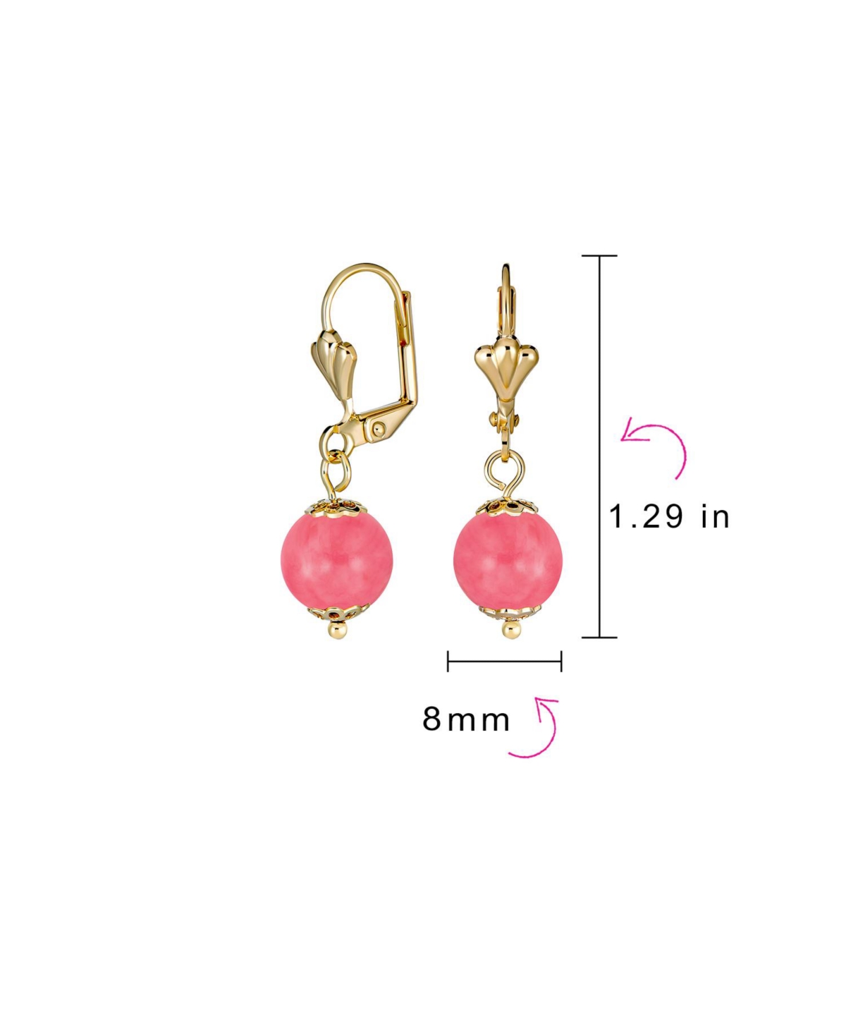 Bling Jewelry Set of 3 Round Natural Amethyst Pink Quartz White Onyx Drop Ball Earrings Gold Plated