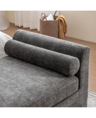 Modern Chenille Chaise Lounge Couch with Armrests & Pillows