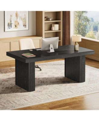 63" Executive Desk, Modern Executive Office Desk with Thickened Desktop and Heavy-Duty Legs, Wood Writing Workstation Study Table