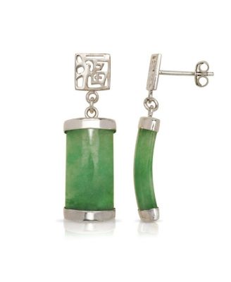 925 Sterling Silver Rhodium Dyed Jade Segment Drop Longevity Earrings 30x8mm