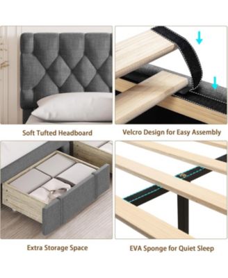 gaomon Full Size Bed Frame, Upholstered Platform Bed Frame with Storage Drawers, Mattress Foundation with Solid Wooden Slats Support