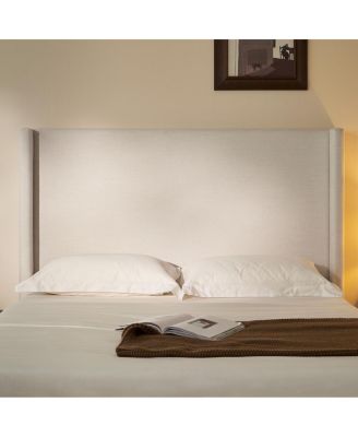 Textured Canvas Wingback Platform Bed