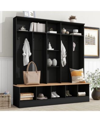Wide Hall Tree with Storage Bench, Shoe Cabinet & Coat Rack