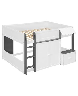 Full Loft House Bed with Playhouse & Storage, Modern Wood Cabin Bed for Kids/Teens