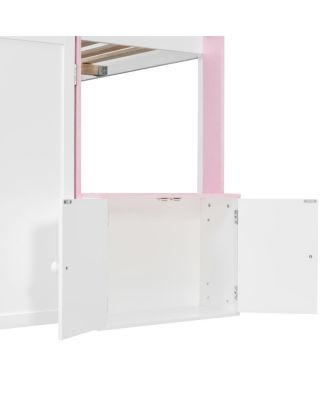  Full Loft House Bed with Playhouse & Storage, Modern Wood Cabin Bed for Kids/Teens