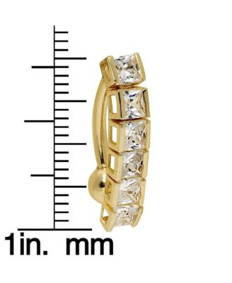 Solid 14k Gold Princess Square Cubic Zirconia Top Mount Belly Button Ring Dangle.