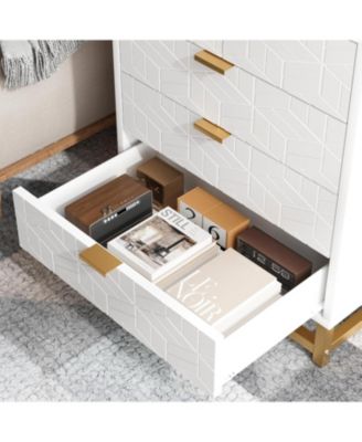 5-drawer wood dresser for bedroom, wide modern storage chest for home.