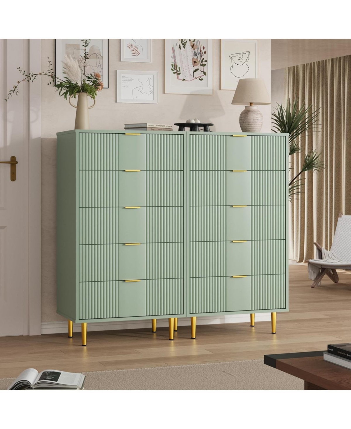 Gaomon Fluted Dresser for Bedroom with 5 Drawers Tall Modern Chest of Drawers with Metal Handle