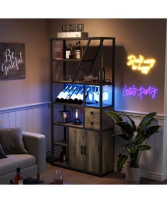 Freestanding Wine Rack Wine Bottle Holders Stands Coffee Bar Storage Organizer Display Rack Table for Kitchen Dining Room Small Spaces