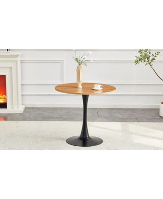 Round Dining Table, 31.5" Tulip Bistro Table with Metal Pedestal (Faux Wood)