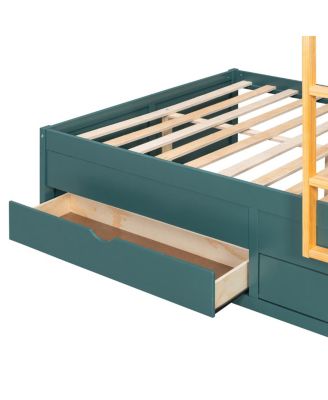 Full Size Bunk Bed with 2 Large & 5 Small Drawers, Wardrobe