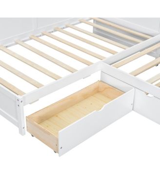 Wood Twin L-shaped Platform Bed with Trundle & Drawer