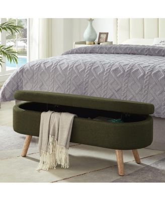 Luxury Oval Boucle Storage Ottoman Bench with Wood Legs
