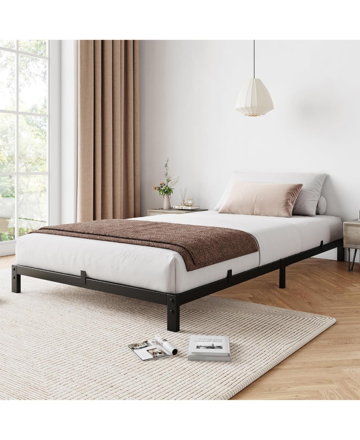 gaomon 8 Inch Twin Bed Frame, Low Profile Twin Metal Platform Bed Frame Support Mattress Foundation, Noise Free, Easy Assembly