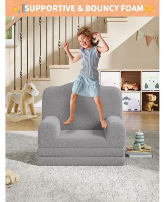 Kids Couch, 2-in-1 Comfy Toddler Couch Fold Out, Convertible Sofa to Lounger Foam Kids Chair with Soft Sherpa