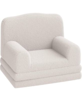 Kids Couch, 2-in-1 Comfy Toddler Couch Fold Out, Convertible Sofa to Lounger Foam Kids Chair with Soft Sherpa