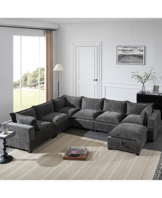 117 inches Modular Sectional Sofa with Storage Ottoman, 7 Seat U Shaped Couch