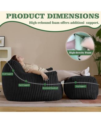 Ergonomic Corduroy Lounge Chair with Ottoman