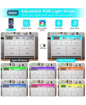 7 Drawers Dresser for Bedroom, Dresser Tv Stand with Charging Station and Led Lights, Modern Wooden Large Capacity Storage Dresser
