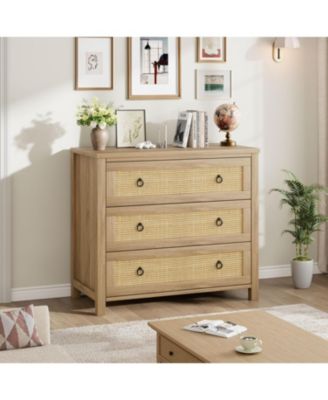 Rattan Dresser for Bedroom, Chest of Dressers 29" Tall Dresser for Closet with 3 Rattan Drawers Chest with Clothes Storage Cabinet