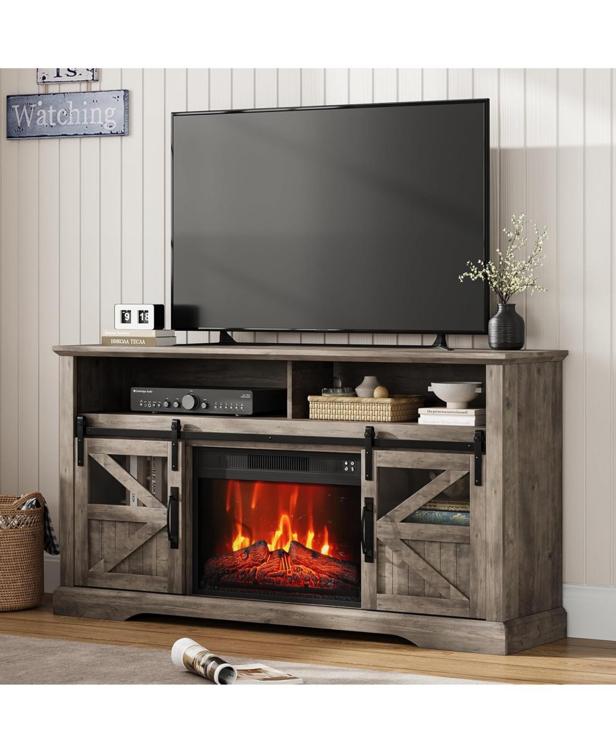 gaomon Fireplace Tv Stand for Television Farmhouse Entertainment Center Electric Fireplace
