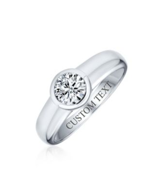 Modern Simple 1CT Cubic Zirconia CZ Bezel Set Round Solitaire Promise Ring Sterling Silver Plain Band