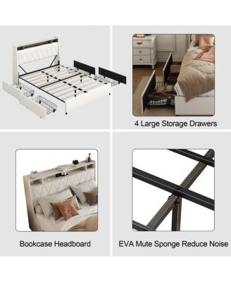 Queen Bed Frame with Ergonomic Headboard, Outlets & Storage Shelf