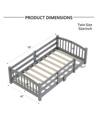 Montessori Floor Bed with Slats, Guardrails, and Fence