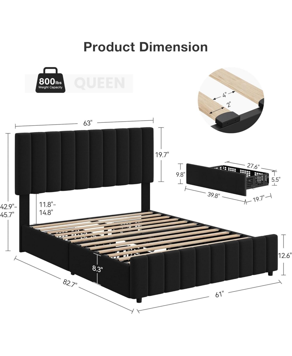 gaomon White Queen Pu Leather Upholstered Bed Frame with 4 Storage Drawers, Adjustable Headboard