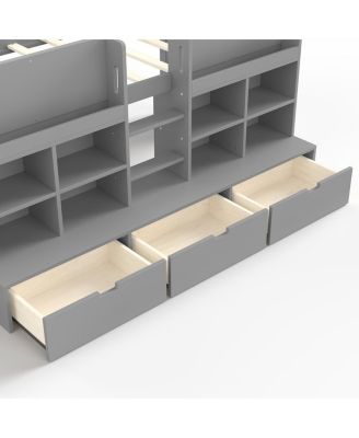 Loft Bed with Multi-Storage Shelves & Curtain, Chalkboard