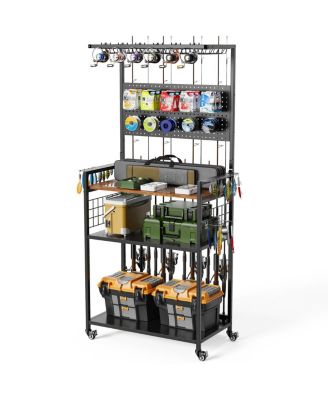 Fishing Rod Storage Rack & Tackle Organizer Cart with Wheels
