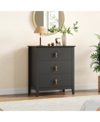 MDF Dresser for Bedroom with 3 Drawers, Modern Chest of Drawers with Metal Handle, Dresser TV Stand, Wood Drawer Organizer