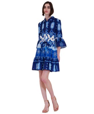 Women's Printed Button-Front Tie-Waist Dress