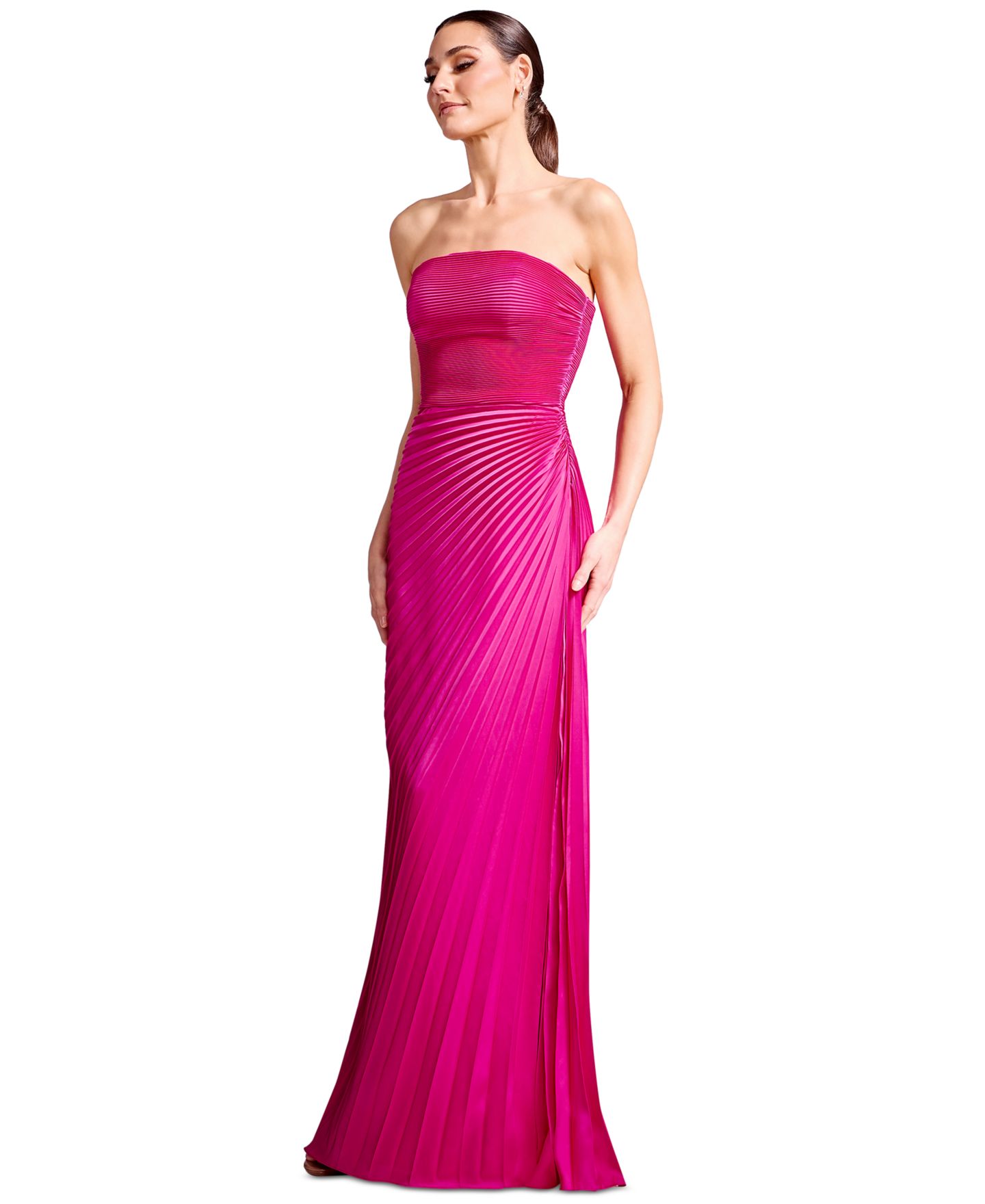 Женские платья Dress the Population Kinley Strapless Pleated A-Line Ball Gown, цвет: Яркий фуксия — фото 2
