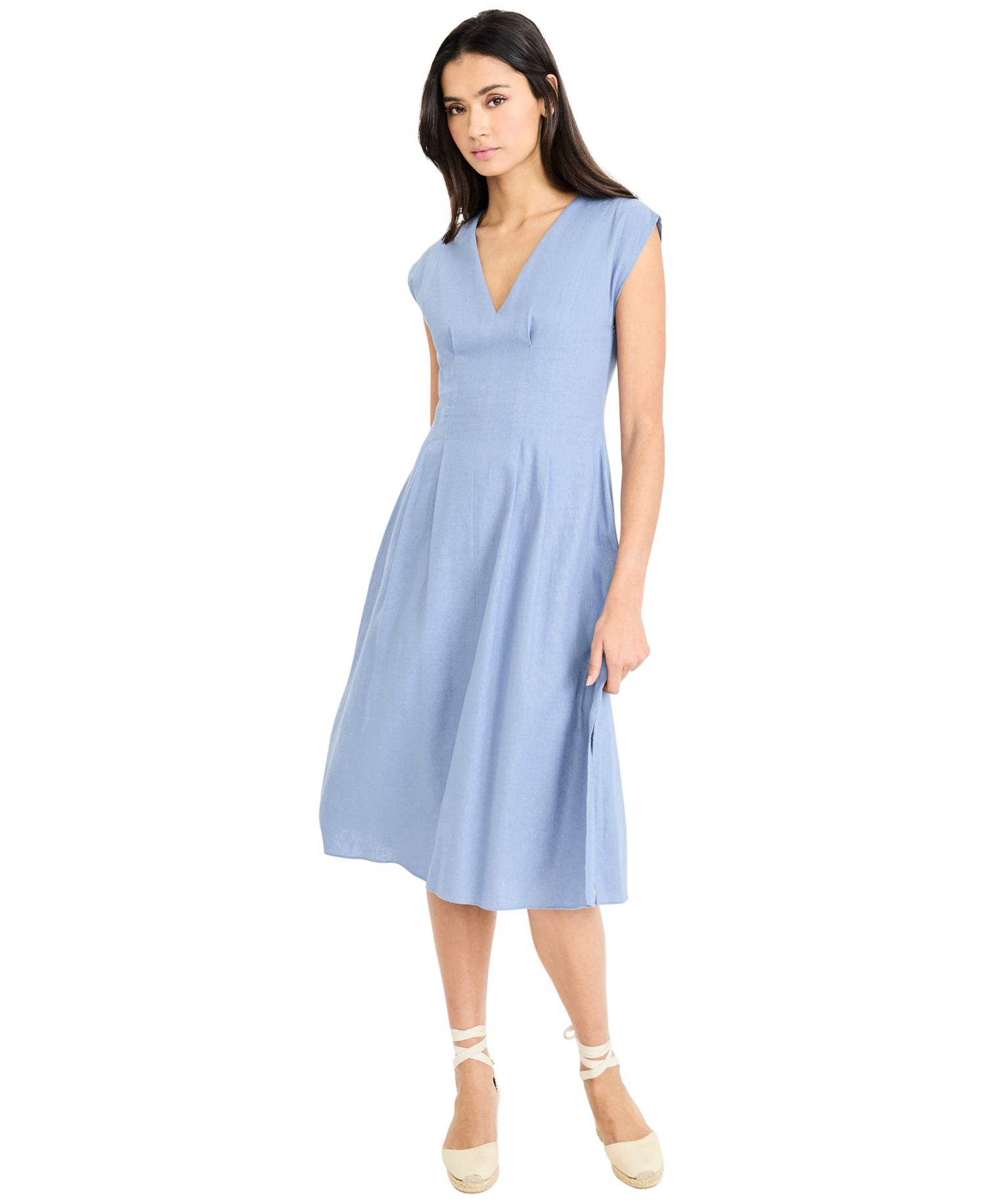 Women's V-Neck Flare Midi Dress