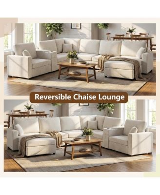 5-Seat 134" U-Shape Sectional Sofa with Chaise, Cup Holders & Storage