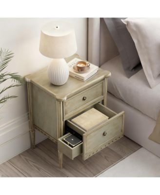 Wood 2 Drawer Farmhouse Nightstand with Antique Finish