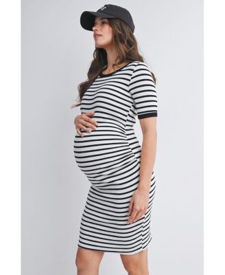 Maternity Striped Bodycon Short Sleeve Dress