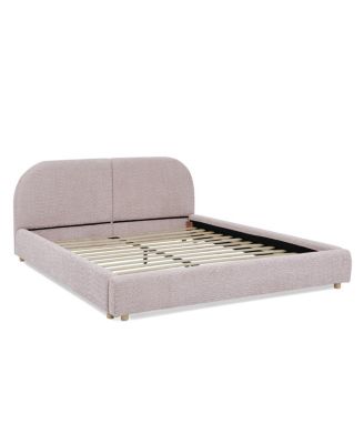 Queen Size Upholstered Bed Frame, Modern Minimalist Curved Headboard