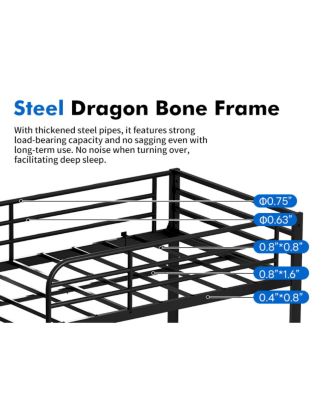 Twin Over Twin Metal Bunk Bed with Guard Rails & Ladder, Space-Saving