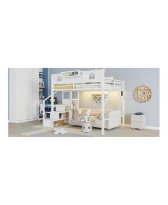Queen Size Loft Bed with Stairs and Wardrobe