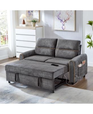 Chenille Pull Out Sofa Bed, 58-inch Sleeper Loveseat with Adjustable Backrest