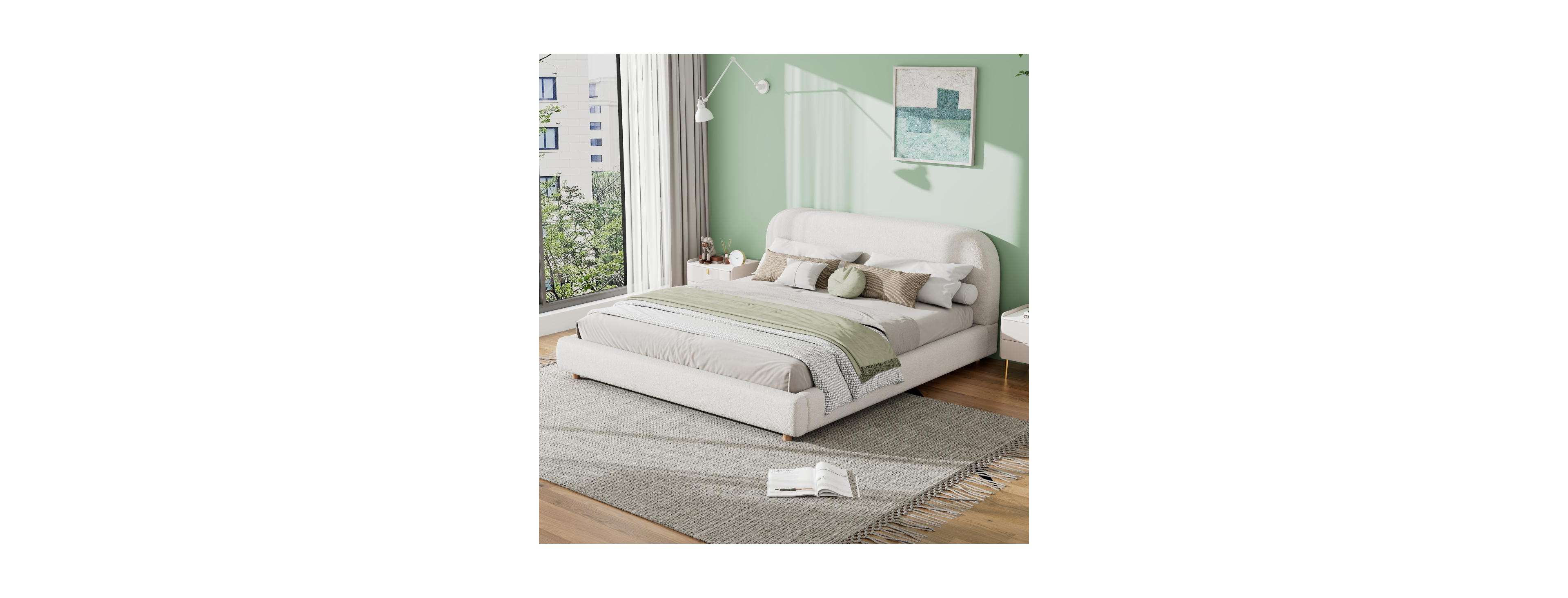 Streamdale Furniture King Size Boucle Upholstered Bed, Curved Design