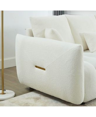 Teddy Fabric Sofa w/ 3 Pillows & Cushions, Solid Wood Frame 3-Seater