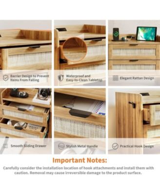 Rattan Bedside Table Nightstand, 2 Drawer, 1 Pcs Bedside Cabinet, Bedroom Organizer and Storage Cabinet