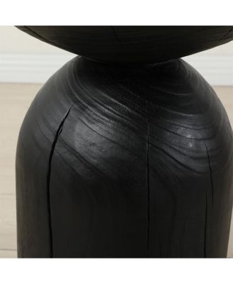 Solid Mango Wood Black Round Side End Table - 12.417.7 inch
