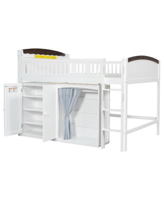 Streamdale   Loft Bed with Storage Cabinet, Wardrobe and LED
