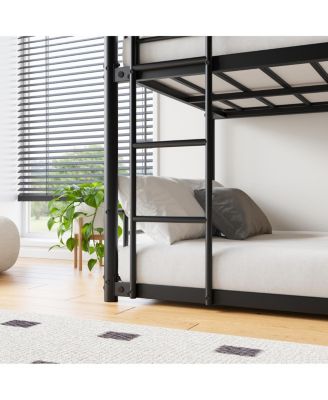Sturdy Metal Triple Bunk Bed with Guardrails & Ladders
