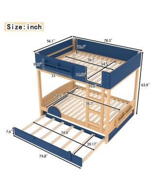 Streamdale  Bunk Bed with Trundle, Wood Bunk Bed Frame with Bookshelf